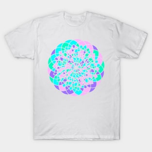 Geometric repeated elements in digital mandala in random bright neon colors T-Shirt